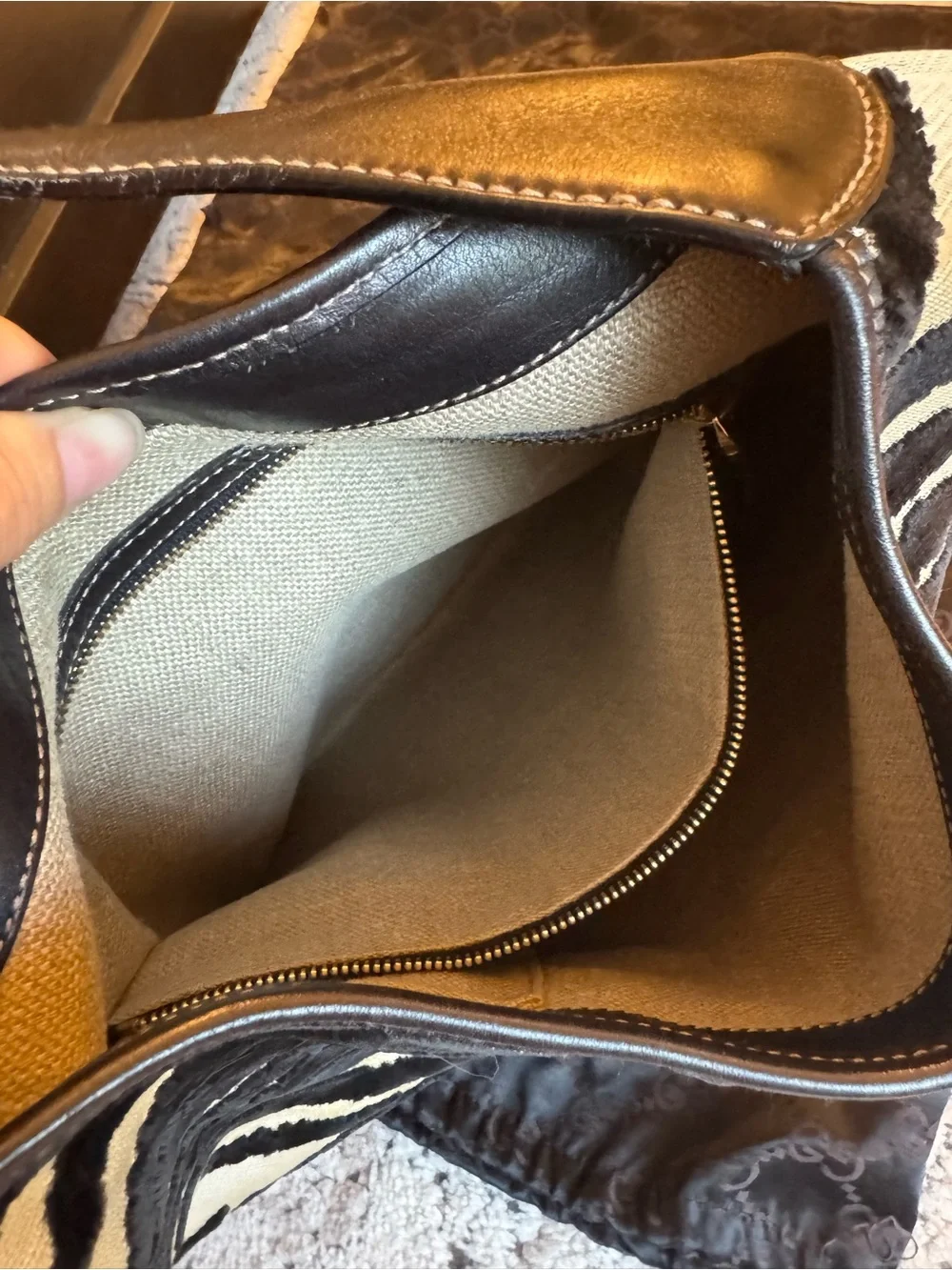 Gucci Black & White Zebra-Print Jackie Shoulder Hobo with Gold Hardware